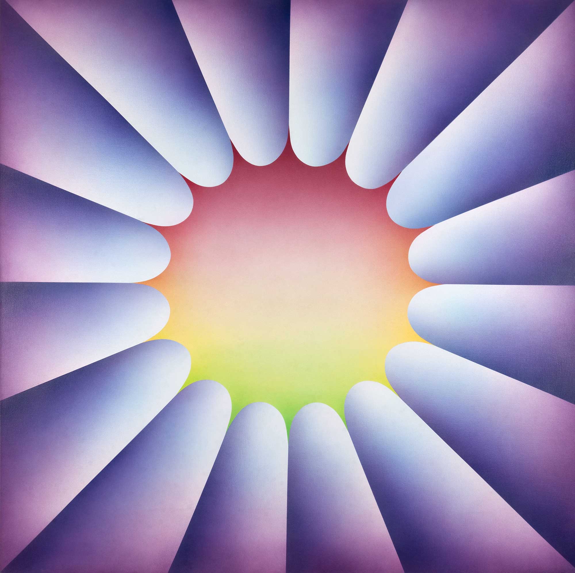 Judy Chicago, Through the Flower 2, 1973. Peinture acrylique en spray sur toile 152.4 x 152.4 cm. Collection Diane Gelon. © Judy Chicago/Artists Rights Society (ARS), New York. Photo © Donald Woodman/Artists Rights Society (ARS), New York