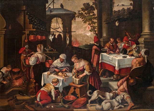 Jacopo Bassano (d’après), Lazare et le mauvais riche, XVIIe siècle. Huile sur toile, d’après un tableau du XVIe siècle. Musée de Tessé, Le Mans © Musées du Mans