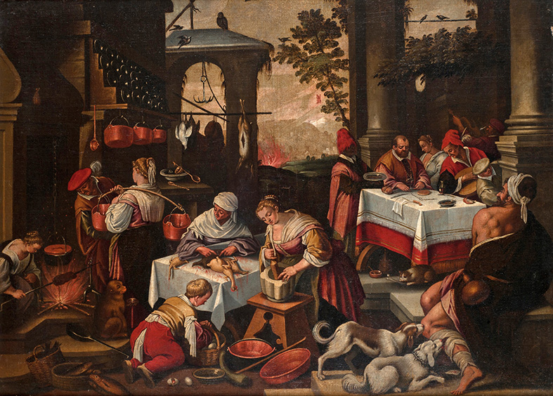Jacopo Bassano (d’après), Lazare et le mauvais riche, XVIIe siècle. Huile sur toile, d’après un tableau du XVIe siècle. Musée de Tessé, Le Mans © Musées du Mans