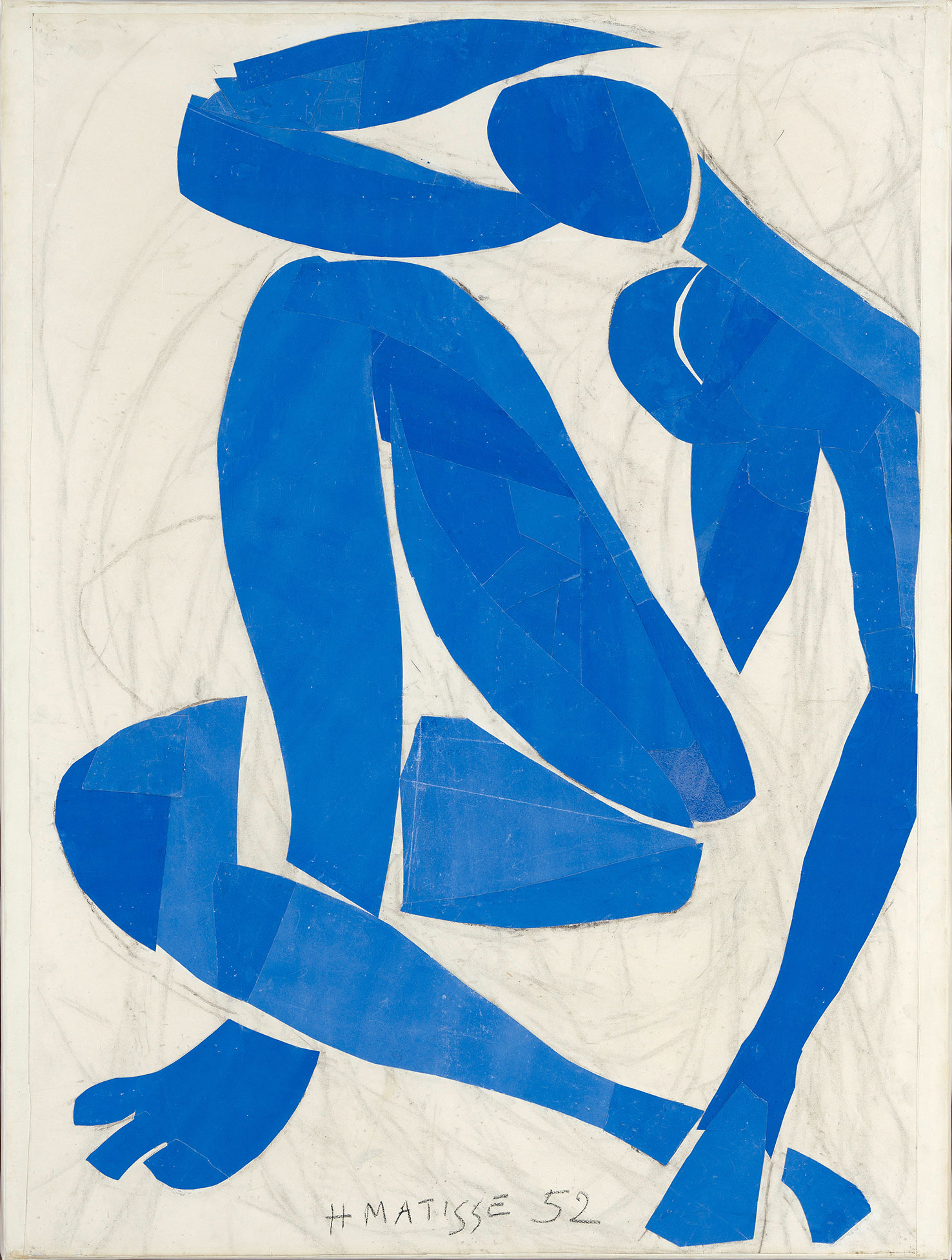 Henri Matisse, Nu bleu IV, Nice, 1952. Papiers gouachés découpés, collés sur papier, marouflés sur toile, 103 × 74 cm. Donation de Madame Jean Matisse à l’État français pour dépôt au Musée Matisse, Nice, 1978, Musée d’Orsay, Paris © Succession H. Matisse Photo © François Fernandez