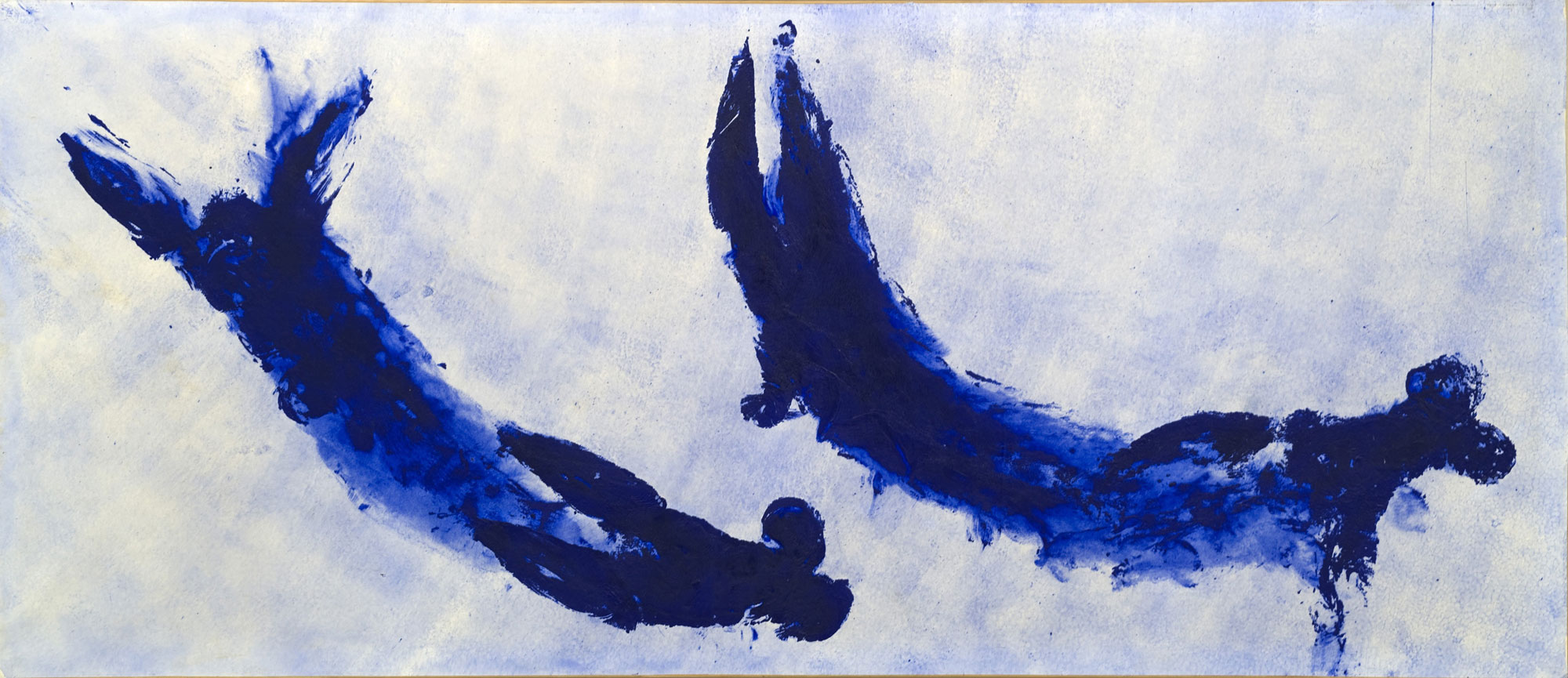 Yves Klein, Anthropométrie sans titre (ANT 84), 1960 Pigment pur et résine synthétique sur papier marouflé sur toile, 155 × 359 cm. Collection MAMAC, Nice Photo © Succession Yves Klein – Adagp, Paris 2024