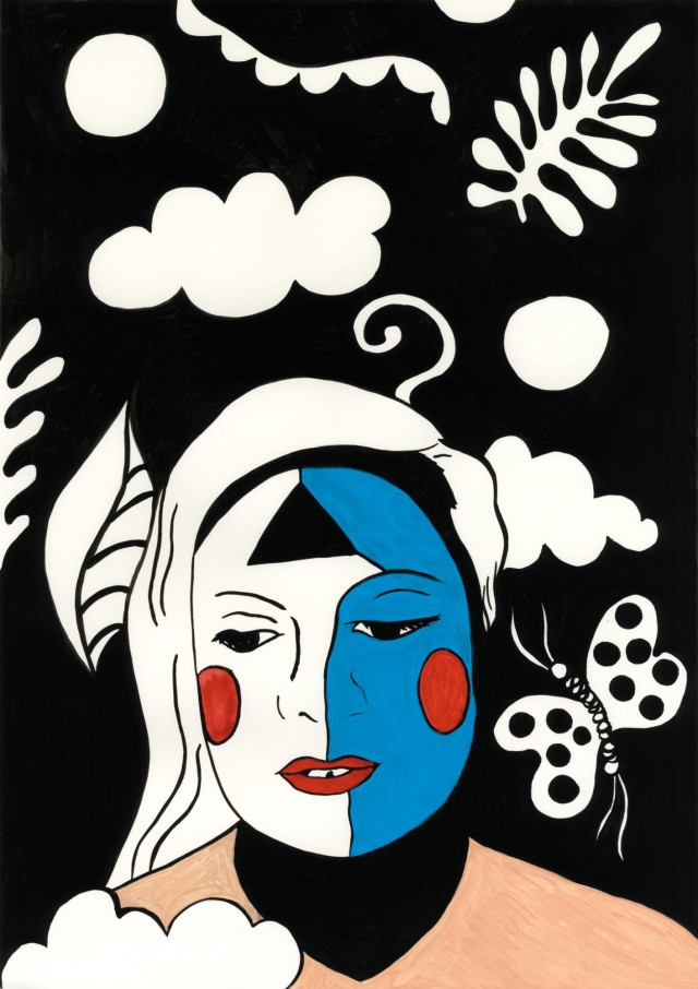 Karina Bisch, La Tête dans le décor, 2024. Gouache sur papier, 42 x 29,7 cm. Atelier KB. Courtesy de l’artiste © Adagp, Paris, 2025.