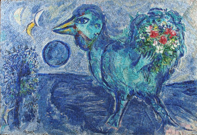 Marc Chagall, Le Coq bleu (détail), 1958-1959, mosaïque. Collection particulière © Archives Marc et Ida Chagall, Paris © ADAGP, Paris, 2025.