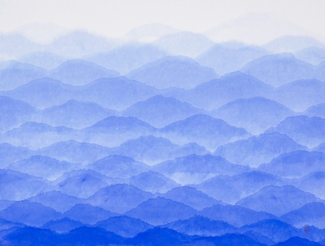 Minjung Kim, Blue mountain, 2022, aquarelle sur papier mulberry Hanji 76 x 96 cm. Courtesy of the artist © Studio Minjung Kim