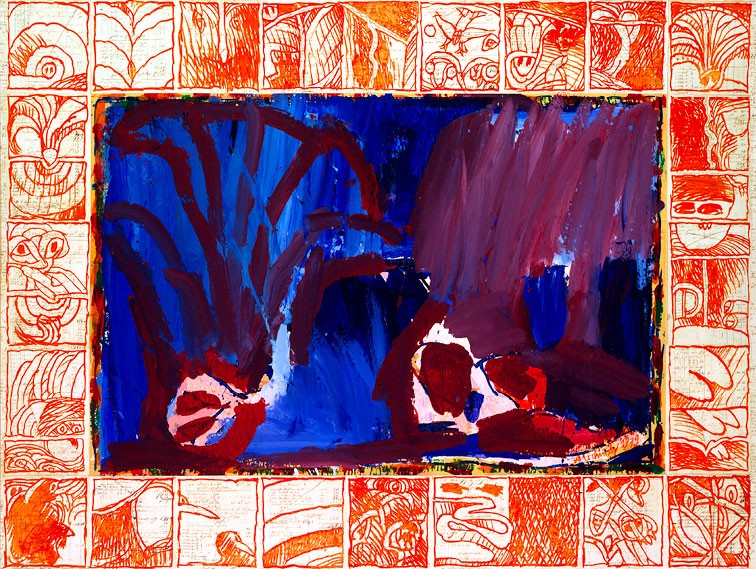 Dépeindre, décrire, 1979, acrylique à remarques marginales sur papier marouflé, 150 x 220 cm