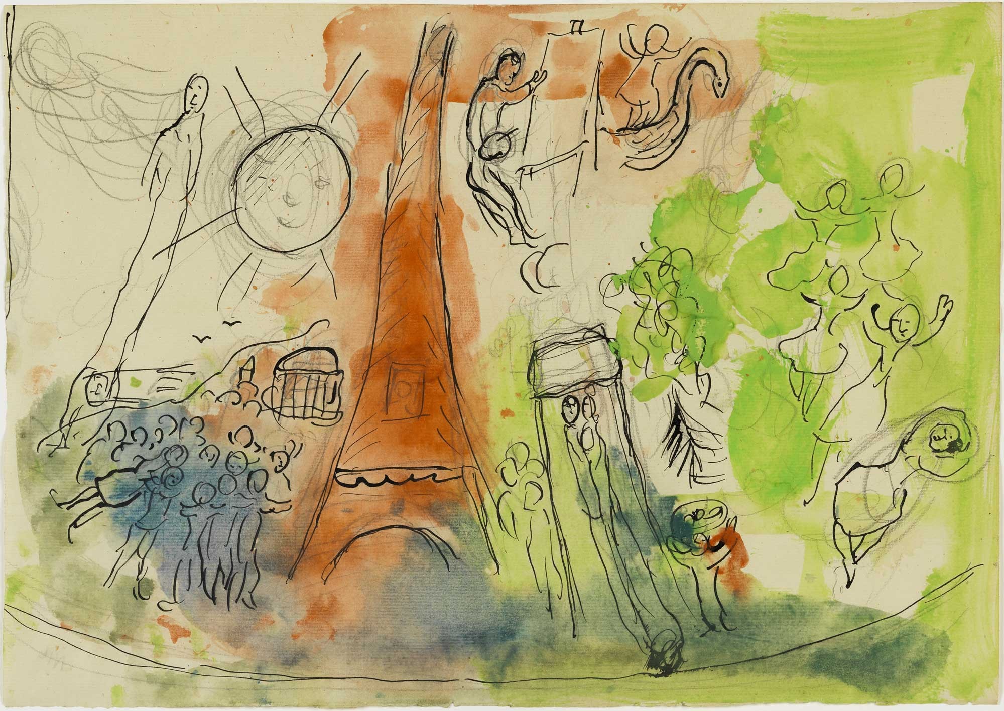 Marc Chagall, maquettes préparatoires pour le plafond de l’Opéra Garnier, gouache, pastel, crayon de couleur, crayon noir, encre de Chine, collages, 1963