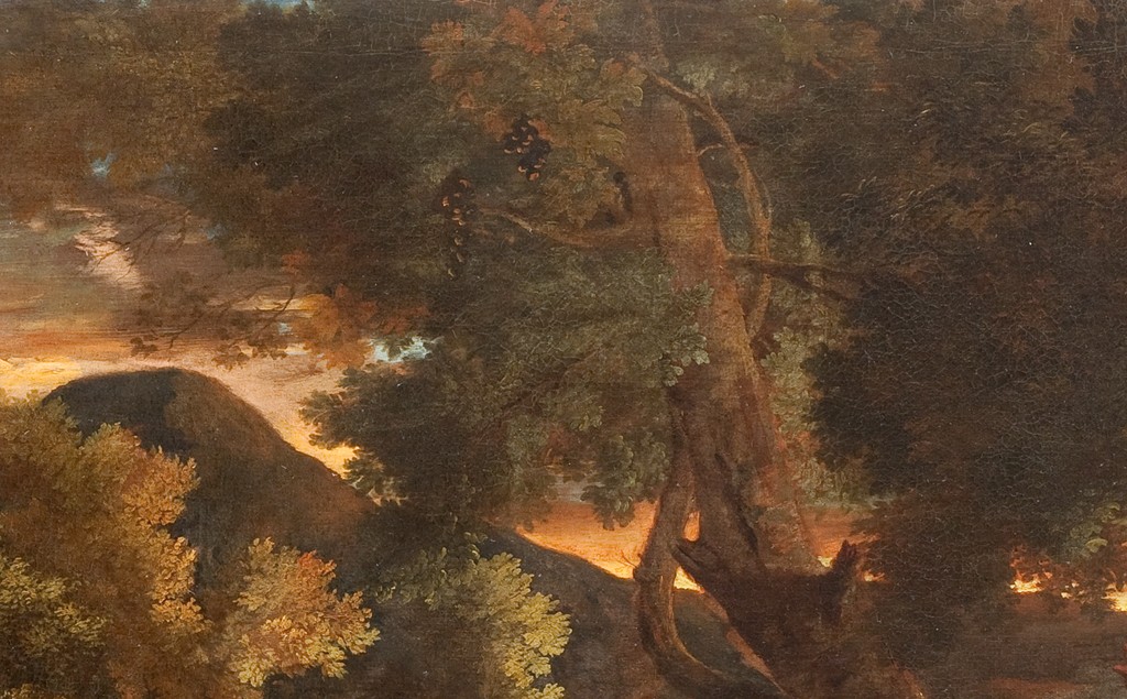 Nicolas Poussin Paysage de Grottaferrata : Paysage au Dieu Fleuve / Vénus et Adonis, vers 1626 Huile sur toile 75 × 199 cm Musée Fabre, Montpellier Méditérranée Métropole, Inv. n° 825.1.171 – Photo Frédéric Jaulmes