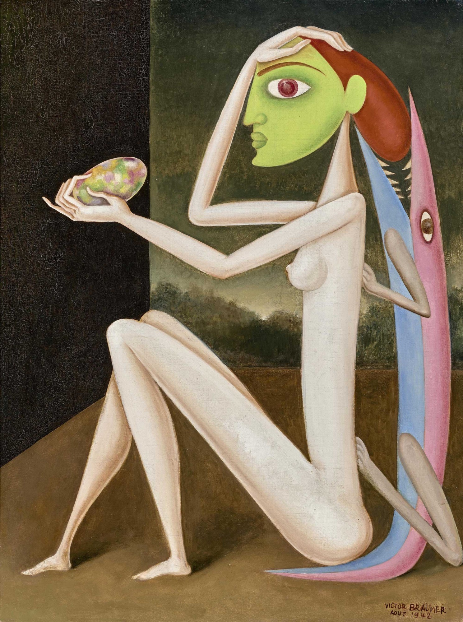 Victor Brauner, Repas de la Somnambule, 1942. Huile sur toile, 61 x 46 cm. Collection privée, Monaco © ADAGP, 2026